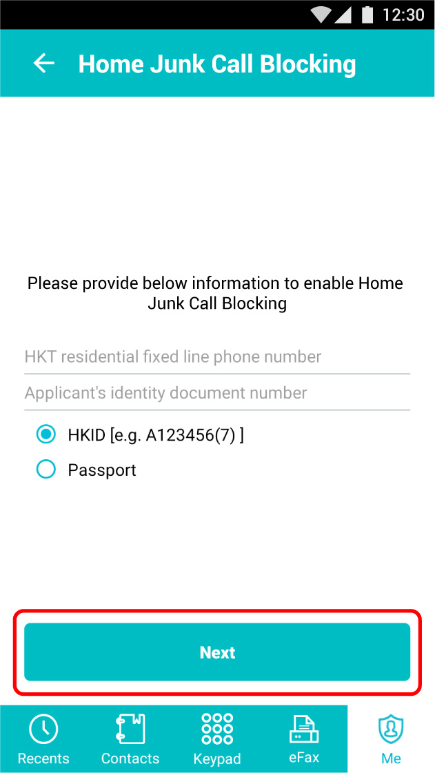 Enter your residential fixed-line number and ID document number for verification. Then, tap “Enable Call Blocking Service”.