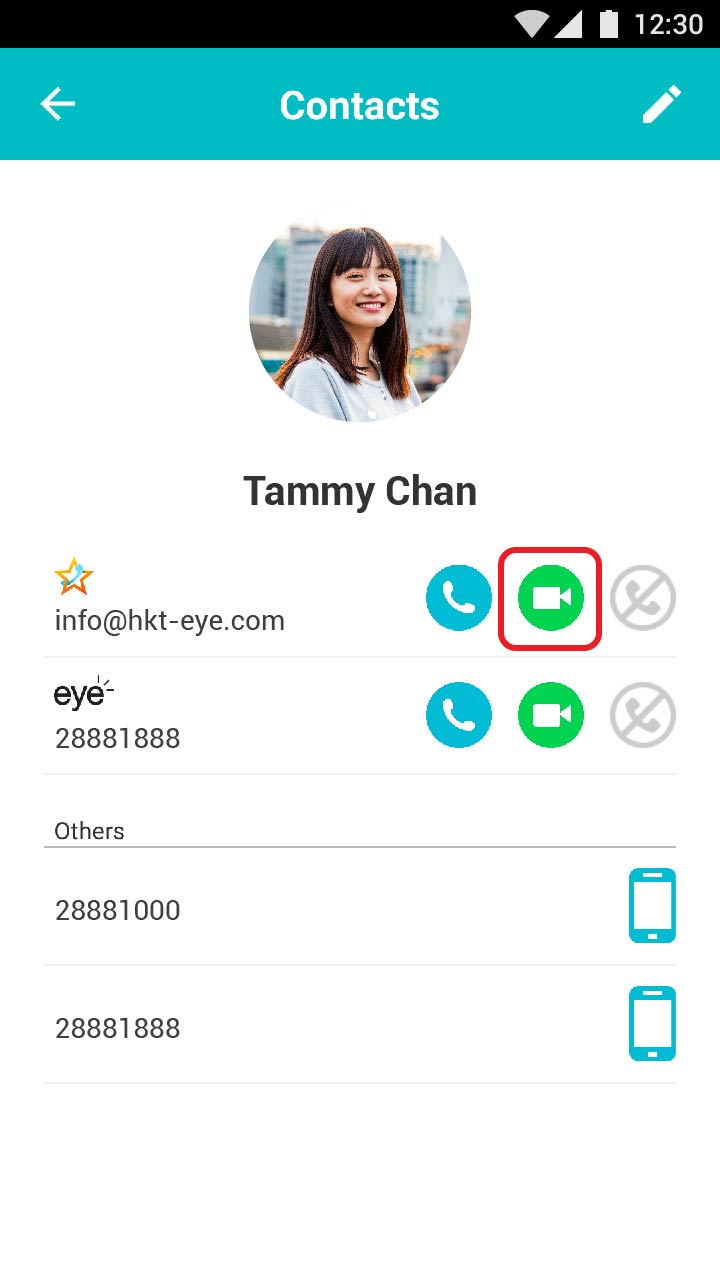 Tap the video call button to call.